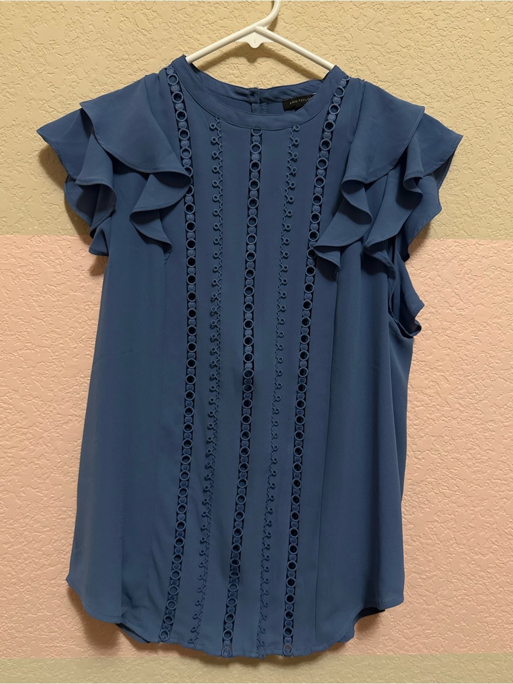 Ann Taylor Ruffled Sleeve Blue Women's Top